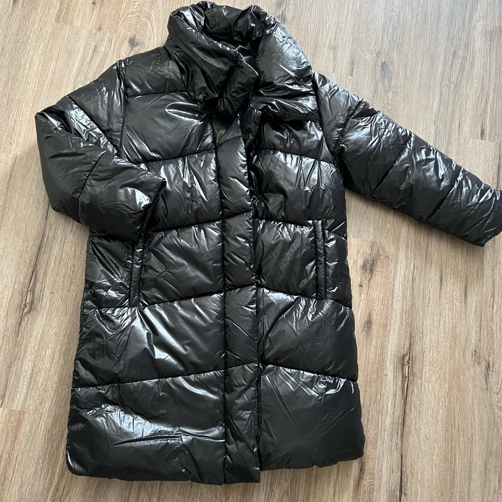 New Avec Les Filles Asymmetric Nylon Puffer Coat Black large Anthropologie